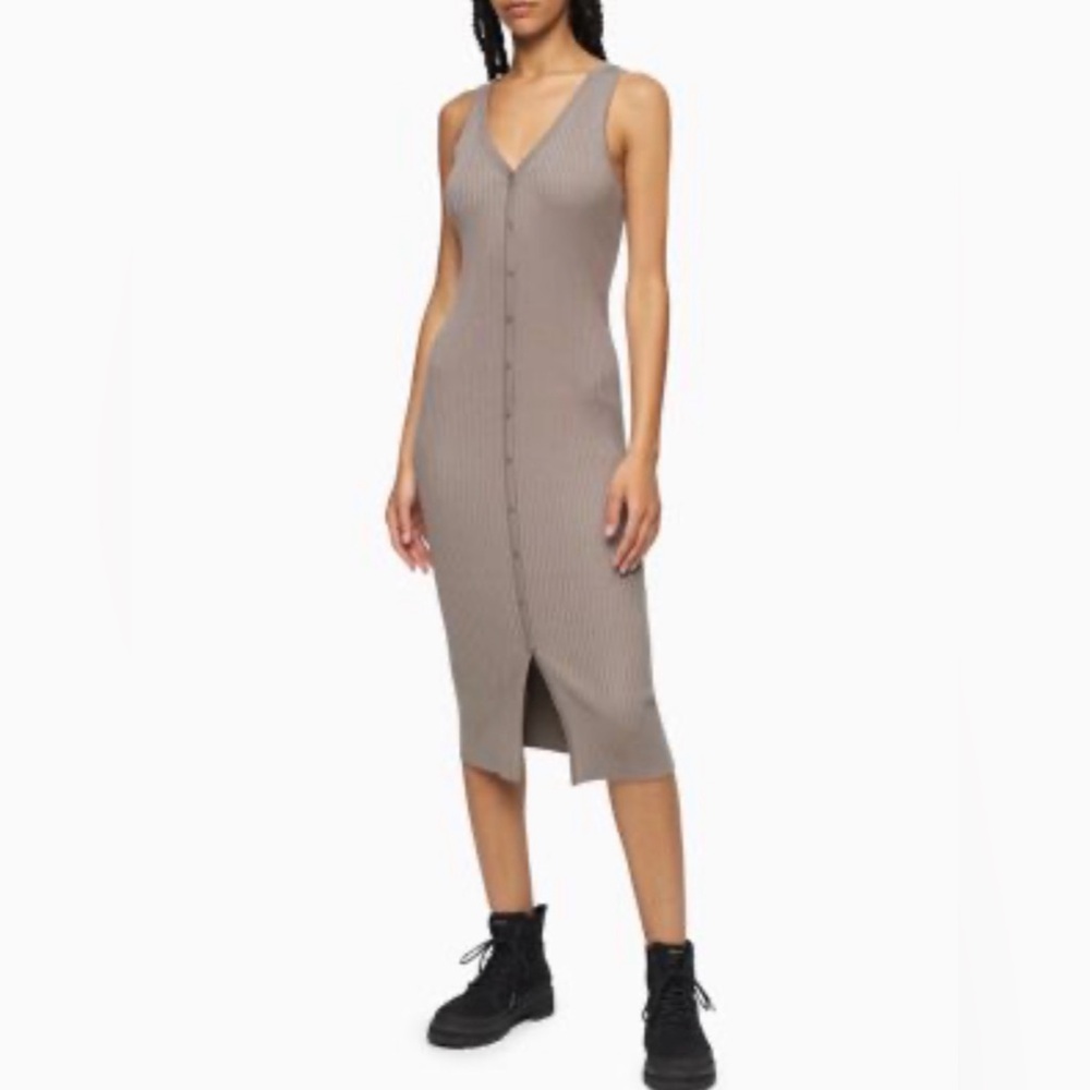 Calvin Klein Gray Sleeveless Ribbed Dress